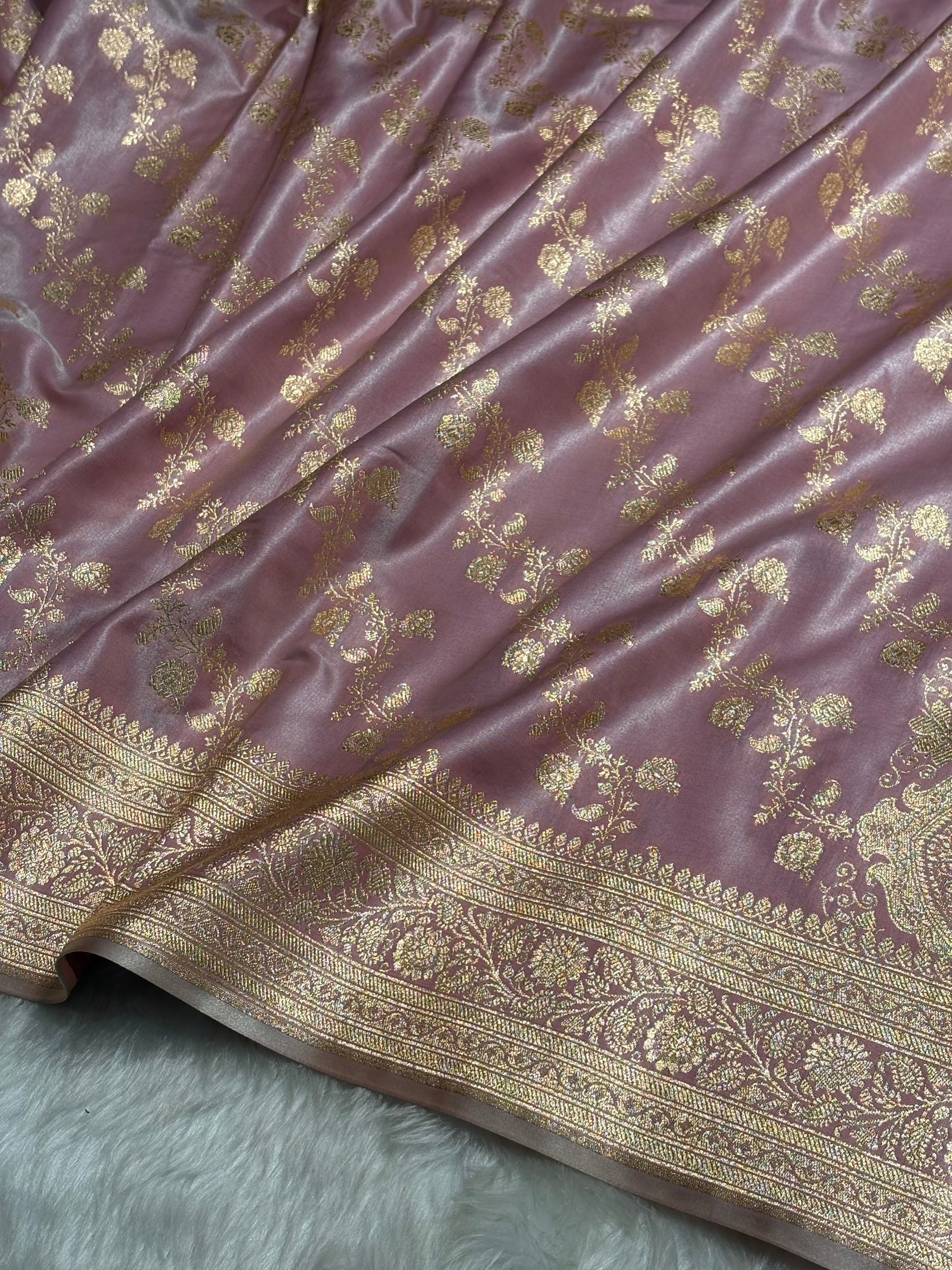 Blush Pink Shades Banarasi  Cross Jaal Satin Silk Saree SS11