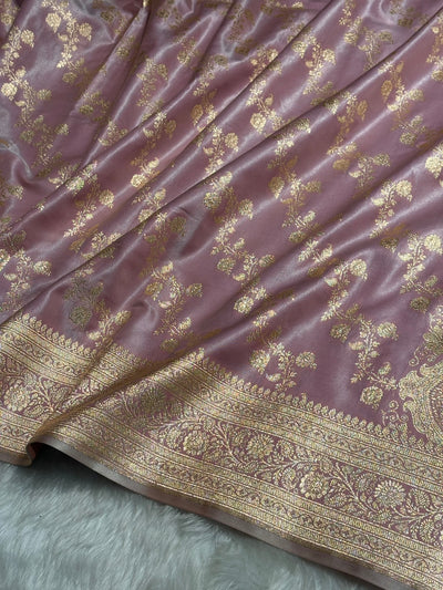 Blush Pink Shades Banarasi  Cross Jaal Satin Silk Saree SS11
