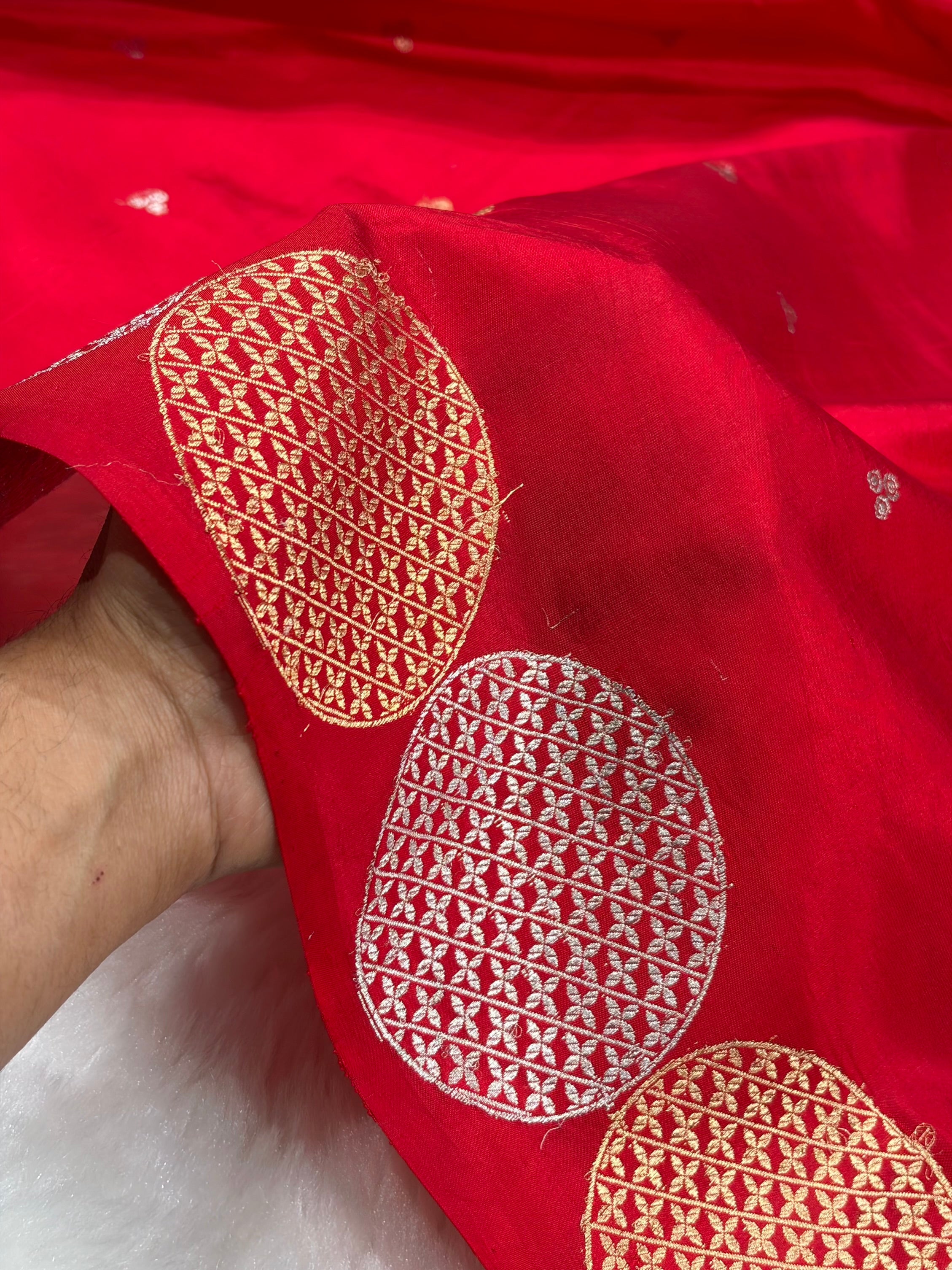 Banarasi Red Shades Handwoven Pure Paper Silk Saree RM-87