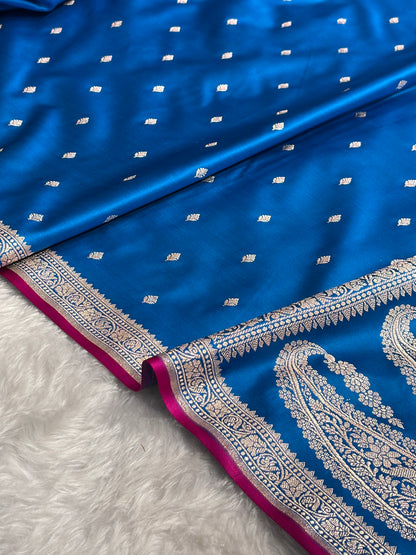 Premium Banarasi Satin Katan Saree in Blue Shades SK90