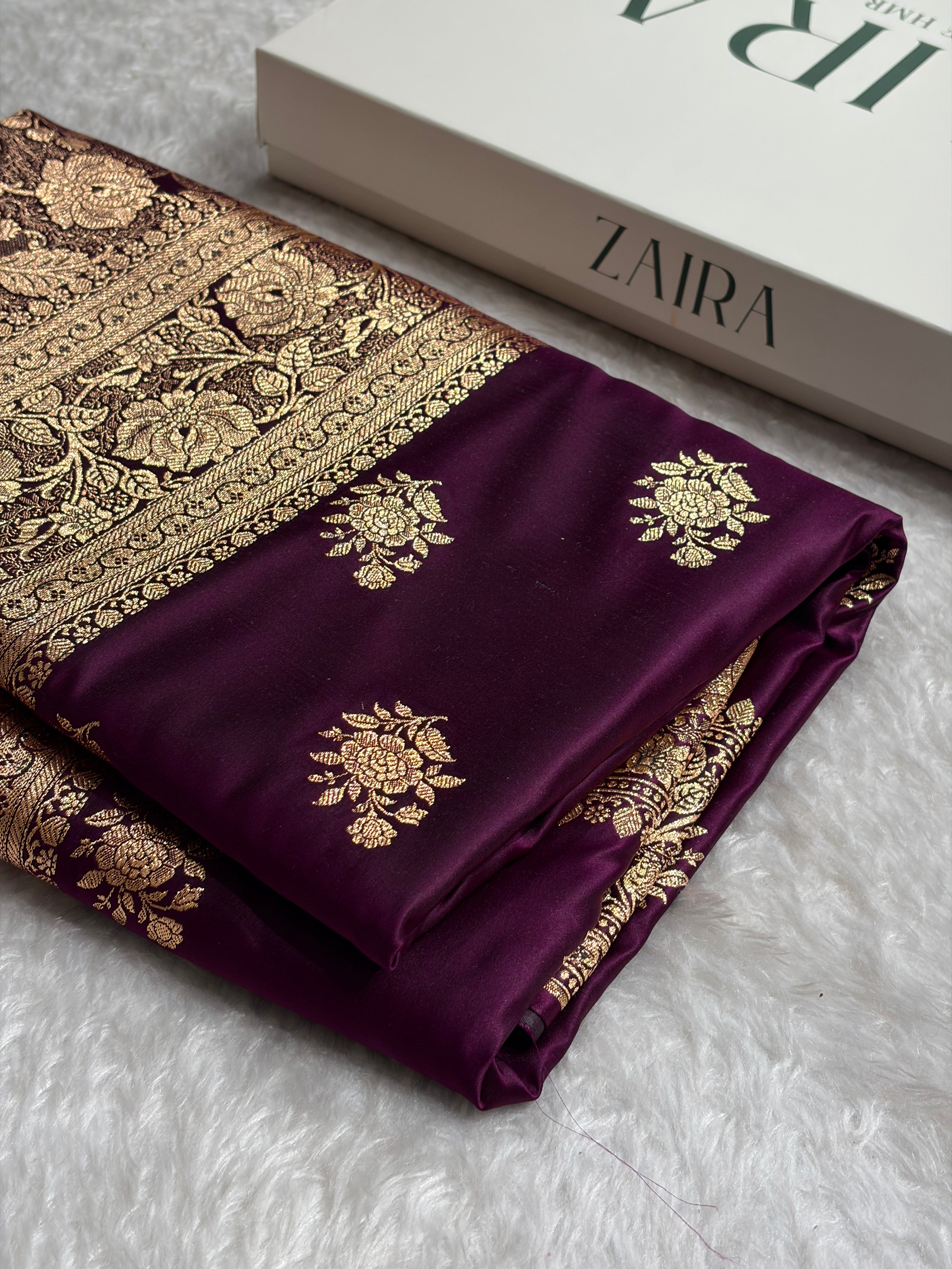 Banarasi Satin Katan Saree Booti Pattern in Wine Shades SK138