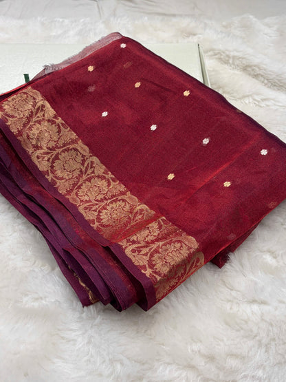 Maroon Bananasi Floral Shades Pure Tissue Silk Saree PT-42