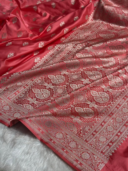 Peach Shades Floral Border Boota Mashru Silk Saree MS66