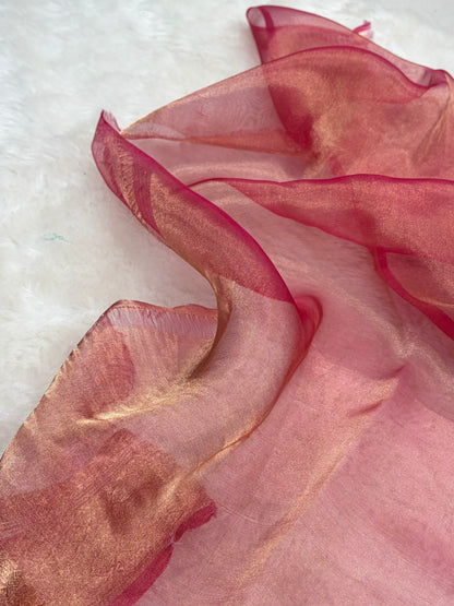 Peach Bananasi Floral Shades Pure Tissue Silk Saree PT-40