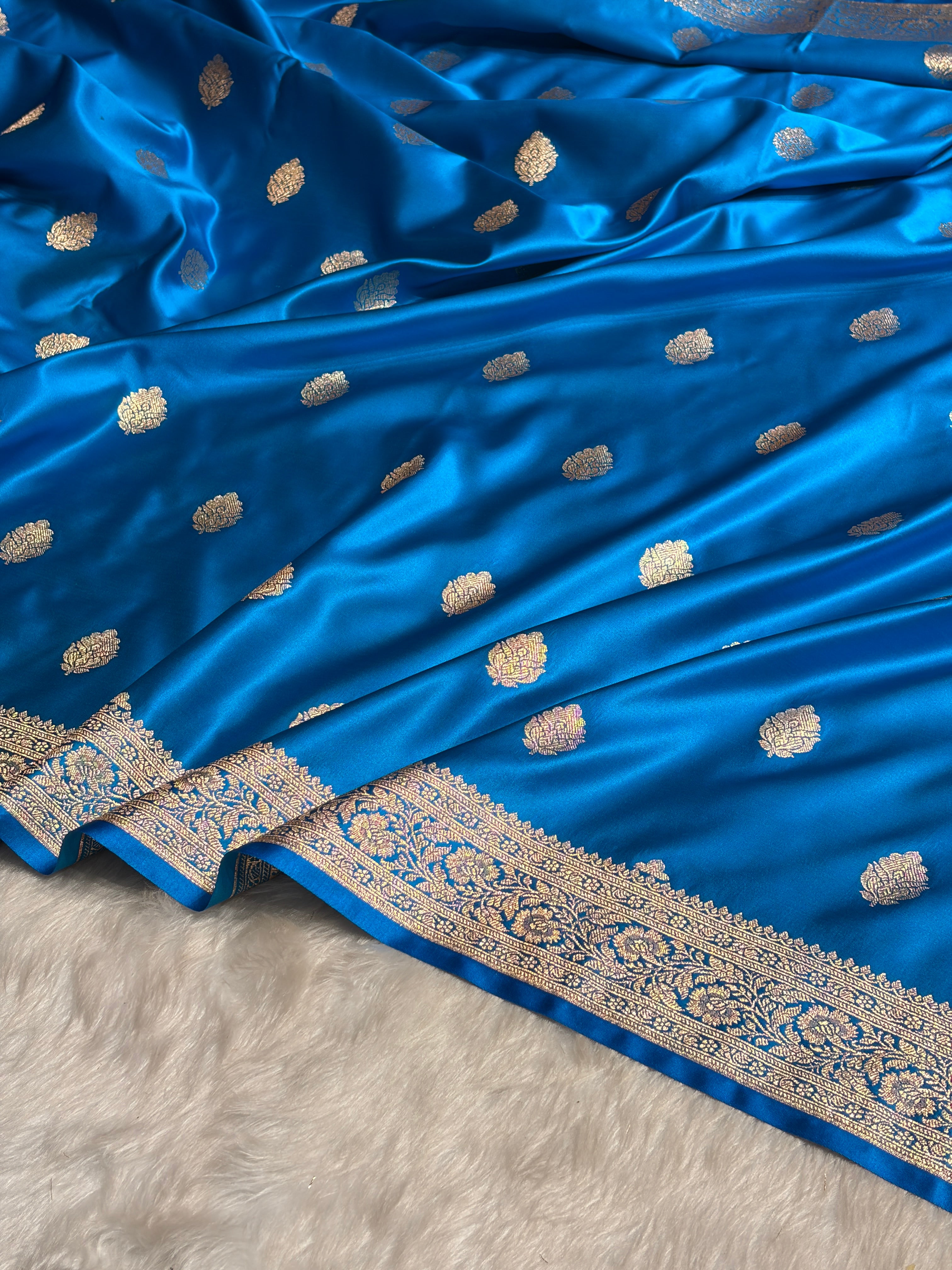 Firozi Booti Pattern Satin Katan Silk Saree SK65