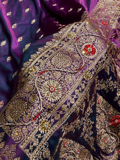 Banarasi Wine Satin Katan Silk Saree with Zardozy work BSK82