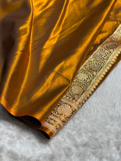 Satin Silk Saree Banarasi Swarovski Work Jaal in Mehendi Shades BSS23 (R)