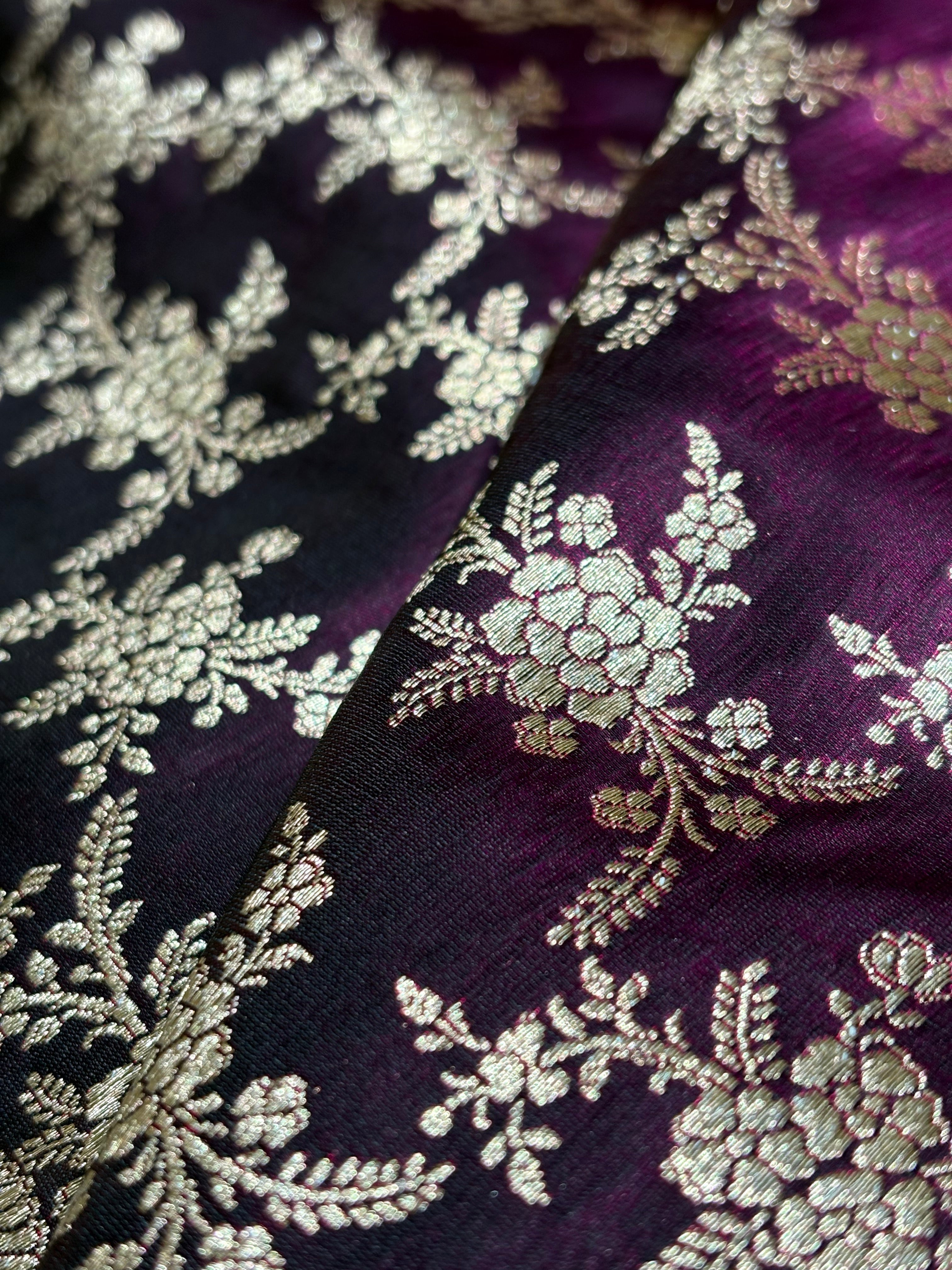Light Wight Satin Silk Jaal in Wine Shades with brocade Blouse SS16