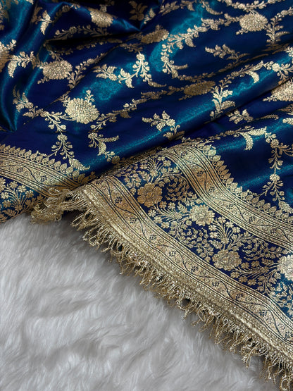 Peacock Banarasi Jaal Satin Silk Saree with gotta patti SSGP14