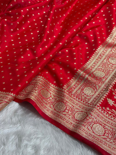 Banarasi Red Shades Booti Pattern Banarasi Satin Silk Saree SS53