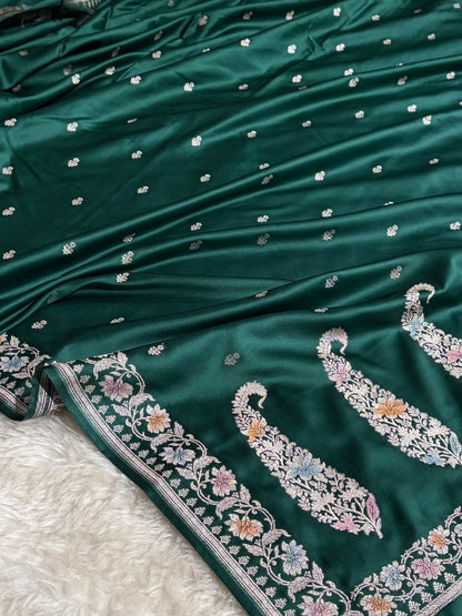 Banarasi Dark Rama Shades Minakari Floral Mashru Silk Saree MS88
