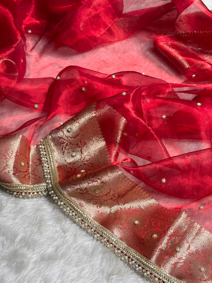 Red Shade Pure Tissue Silk Saree with Gota Patti PTGP-17