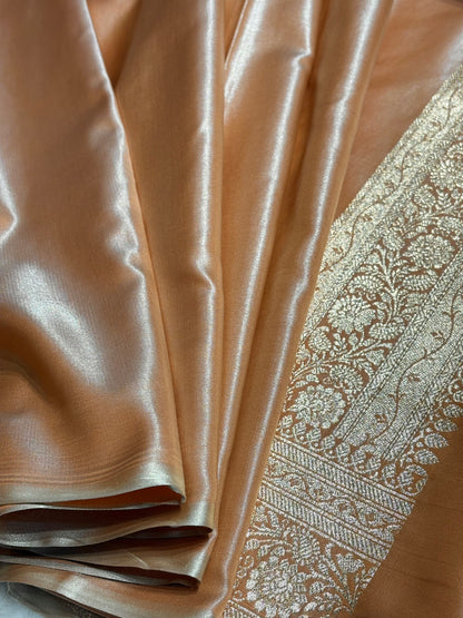 Tusser Shades Banarasi  Cross Jaal Satin Silk Saree SS11