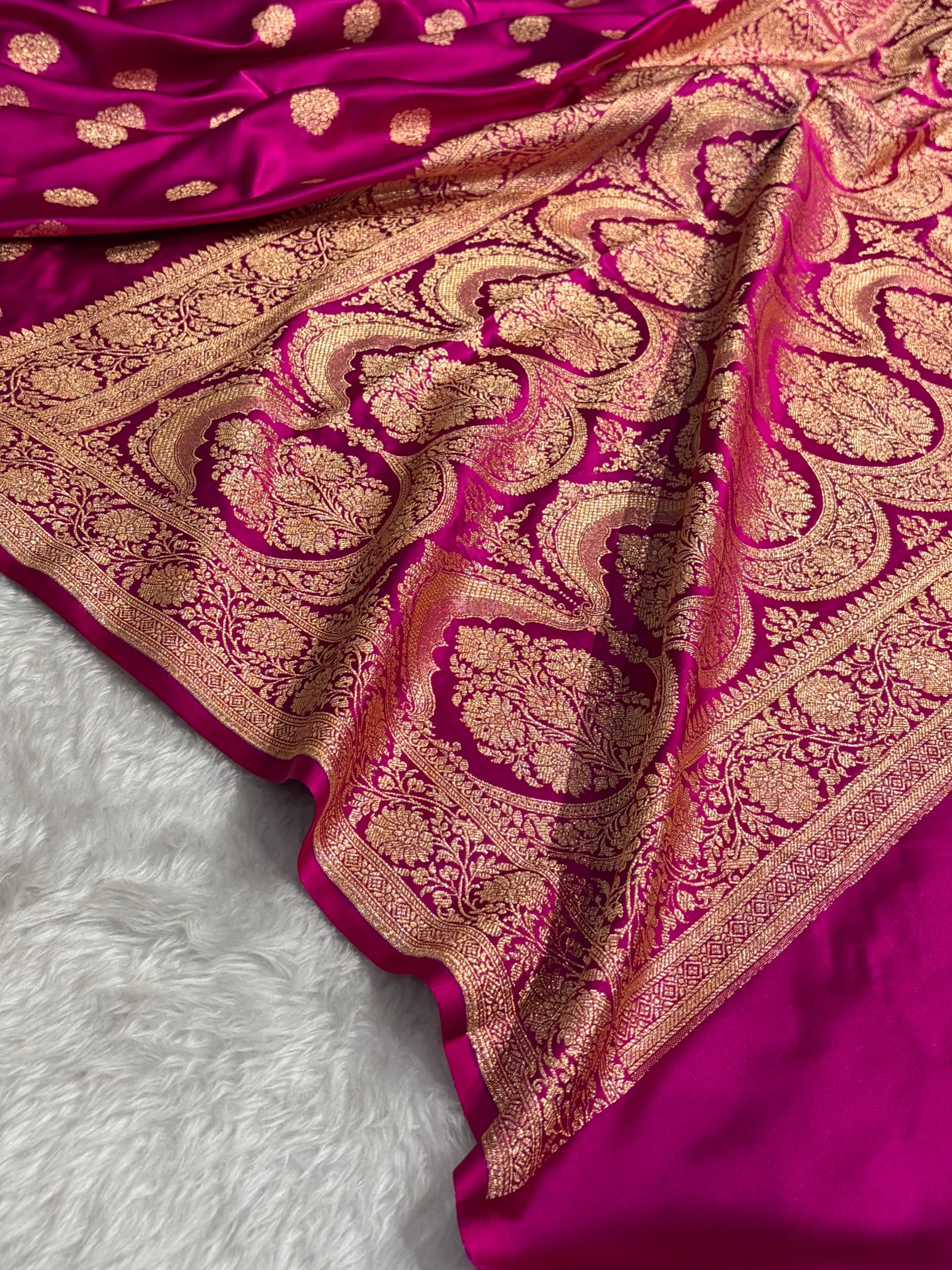 Banarasi Satin Katan Saree With Boota in Cross Rani Shades SK109