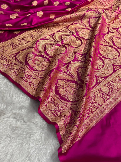 Banarasi Satin Katan Saree With Boota in Cross Rani Shades SK109