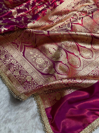 Satin Silk Banarasi Jaal In Reddish Magenta Shades With Gotta Patti  SSGP14