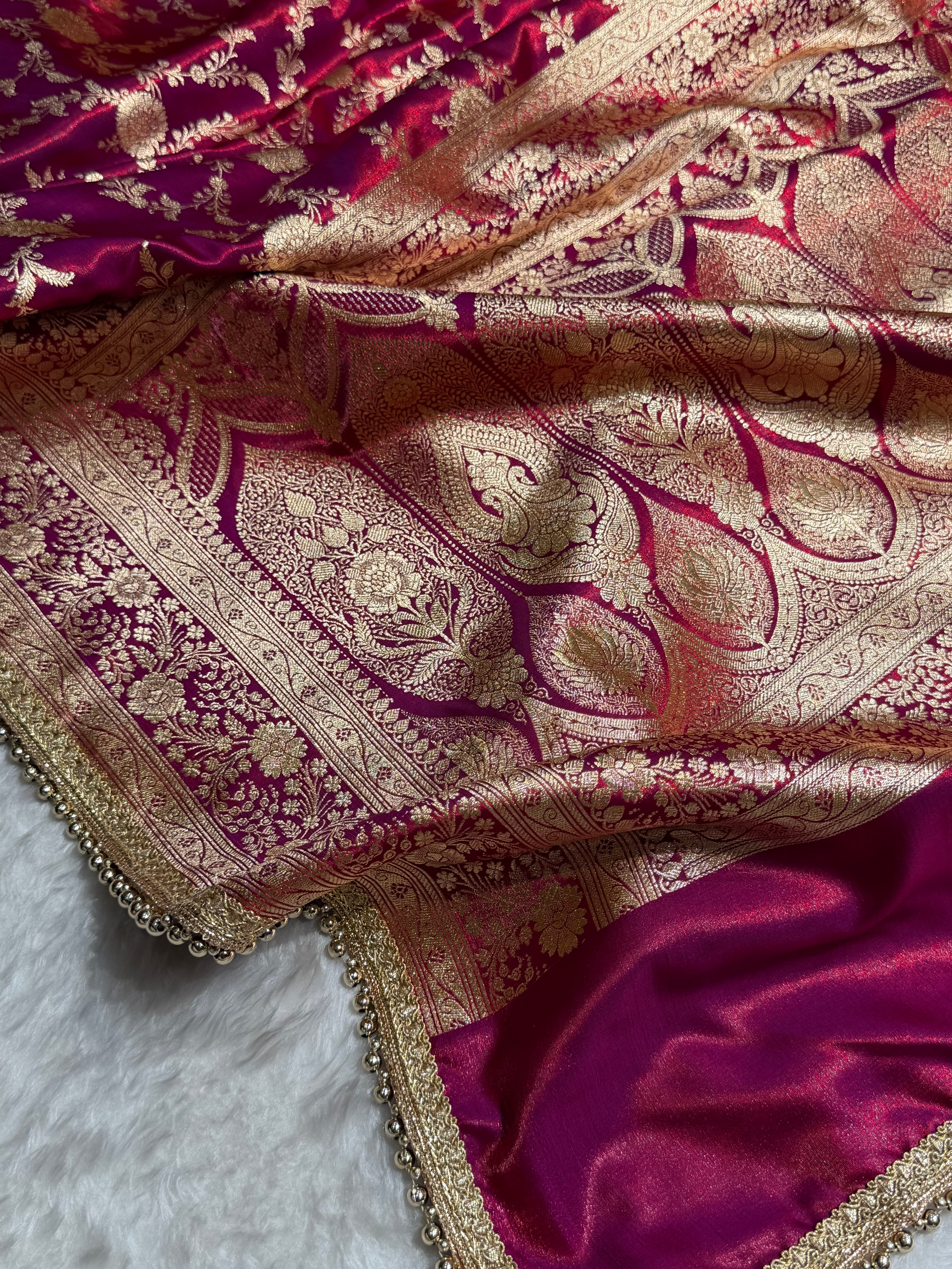 Satin Silk Banarasi Jaal In Reddish Magenta Shades With Gotta Patti  SSGP14