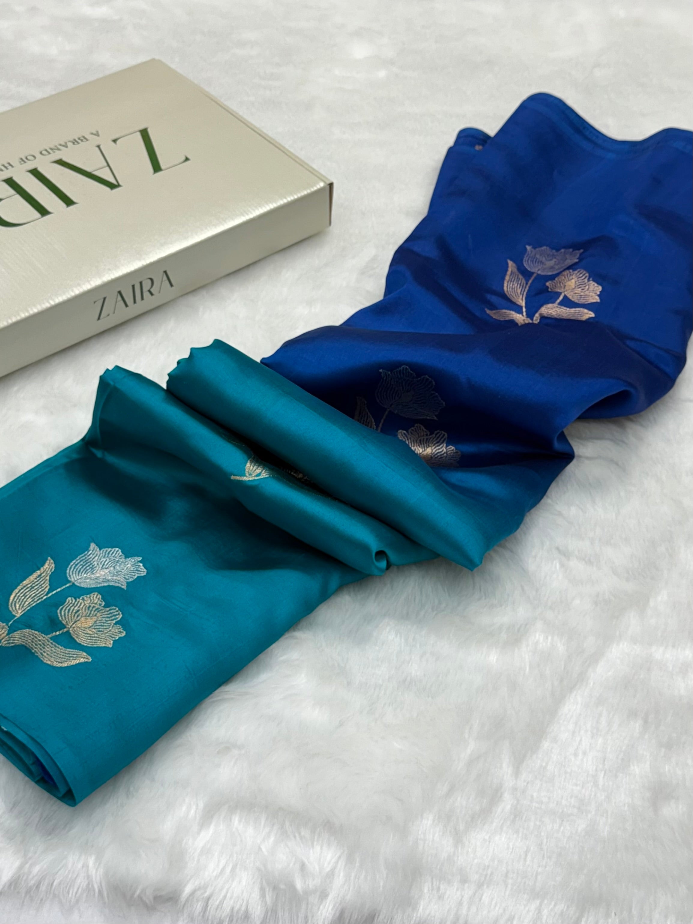 Royal Blue Ombré - Peacock Shades Meena Boota Handwoven Raw Mango Silk RM-35
