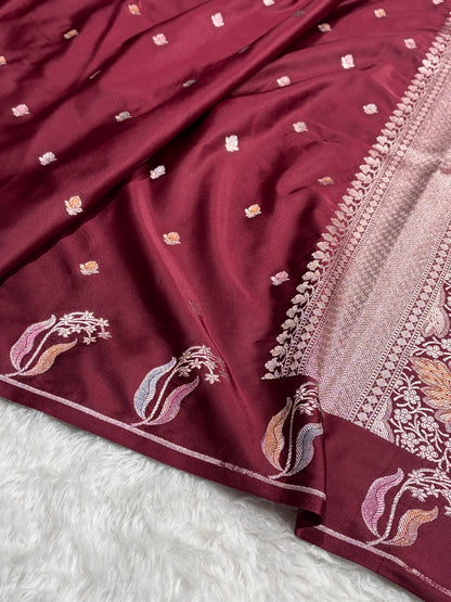 Chocolate Shade With Booti Minakari Pattern Mashru Silk Saree