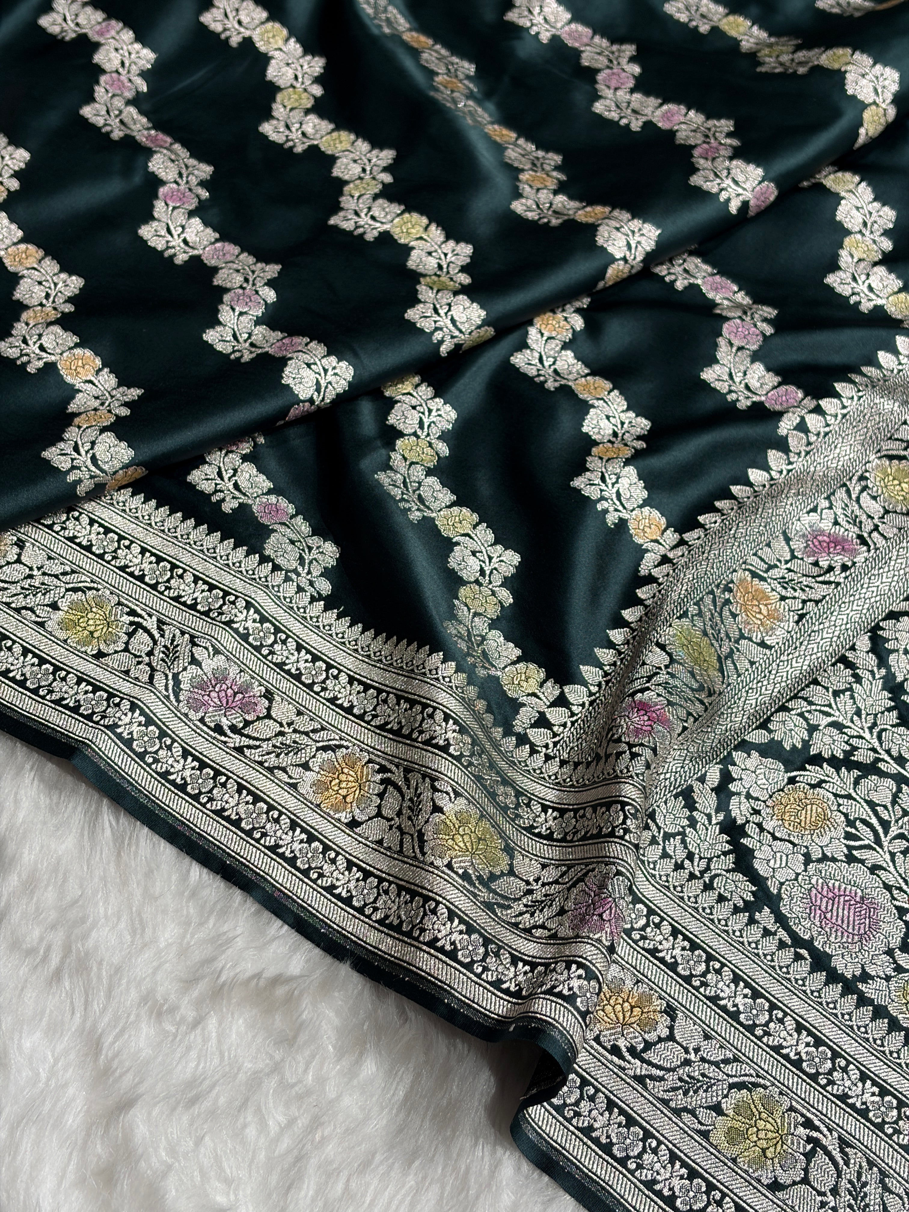 Black Shade With Cross Minakari Mashru Silk Saree