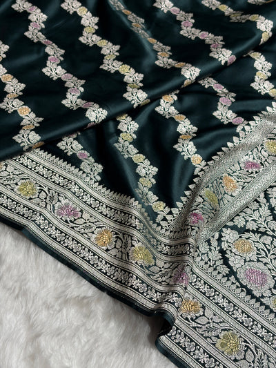 Black Shade With Cross Minakari Mashru Silk Saree