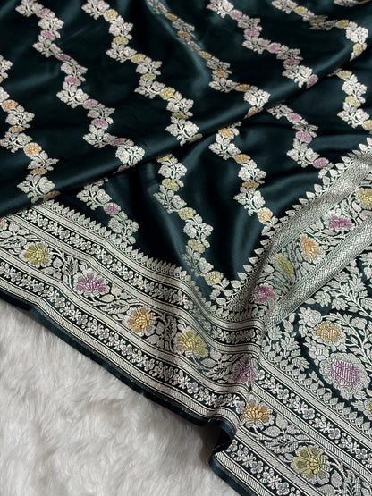 Black Shade With Cross Minakari Mashru Silk Saree