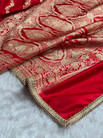 Red Shades Cross Satin Silk Saree with gotta patti SSGP10