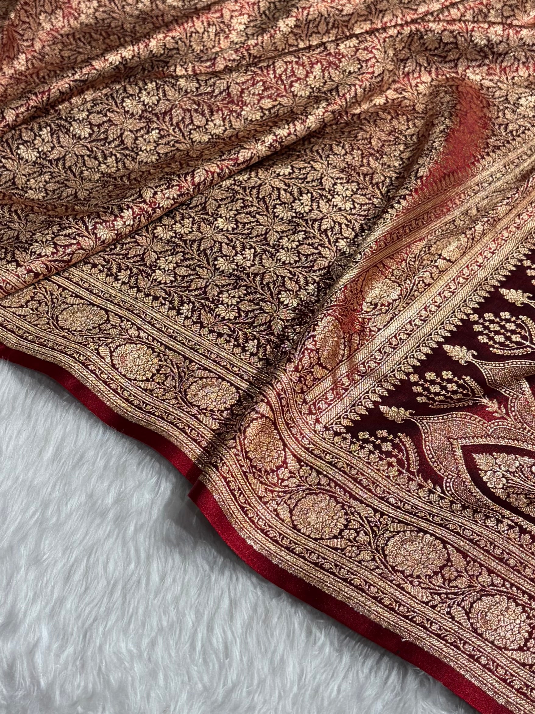 Maroon Shades Brocket Satin Silk Saree Banarasi Saree Shades SS30