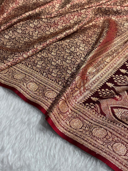 Maroon Shades Brocket Satin Silk Saree Banarasi Saree Shades SS30