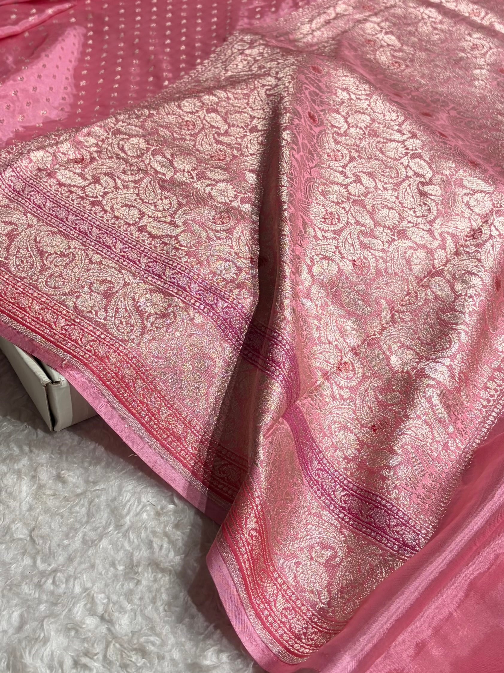 Pink Shades With Contrast Border Crepe Silky Katan Banarasi Saree CSK-05