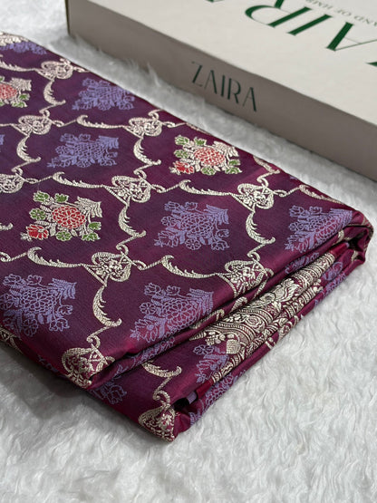 Banarasi Magenta Shades Tanchoi Motif Mashru Silk Saree