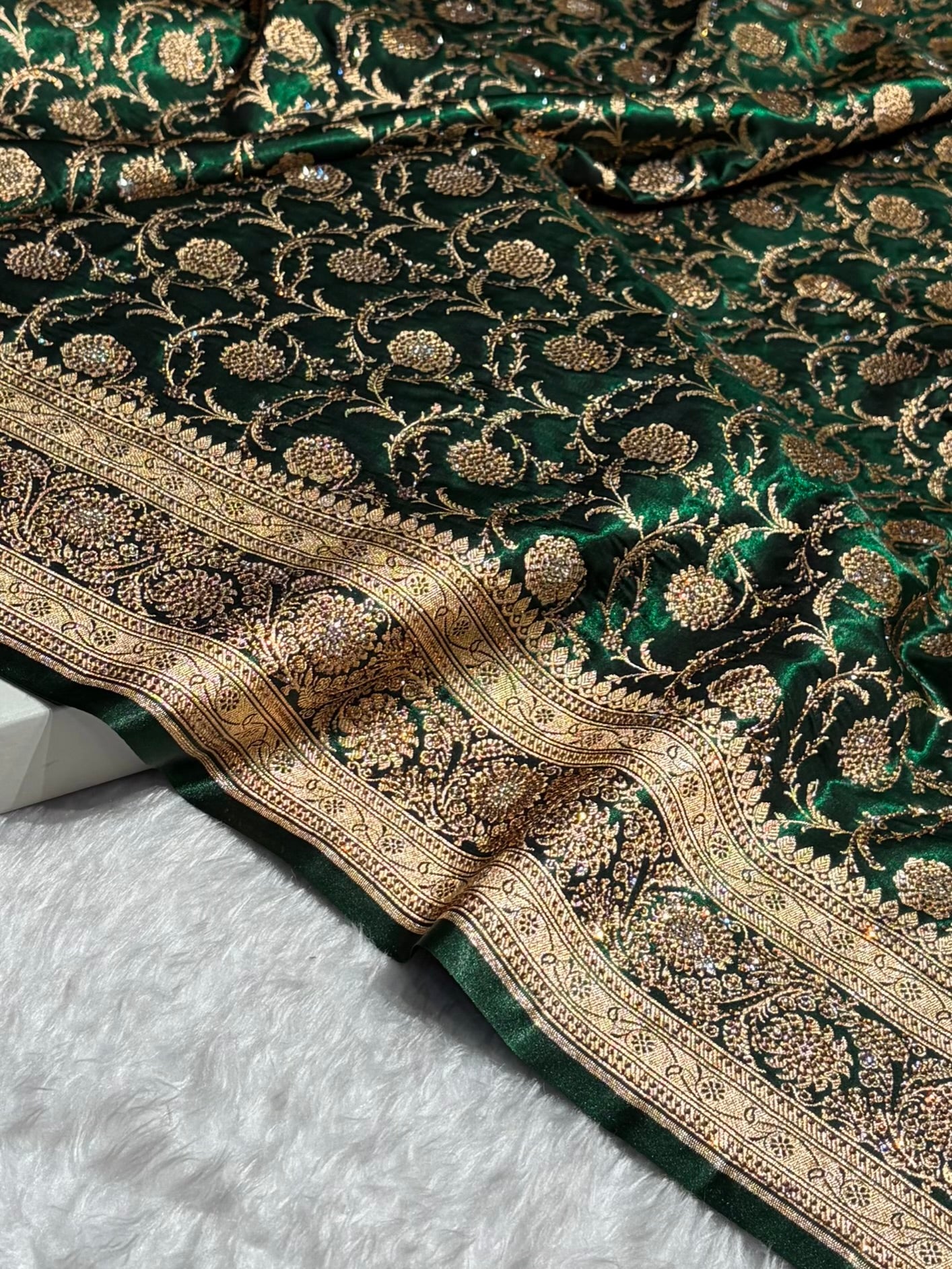 Banarasi Bridal Bottle Green  Jaal with Swarovski Stone BSS13 (E)