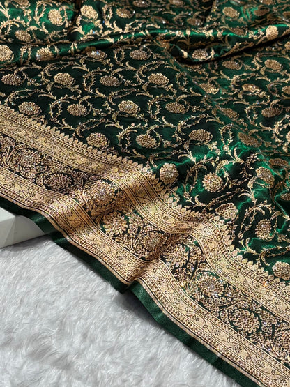 Banarasi Bridal Bottle Green  Jaal with Swarovski Stone BSS13 (E)