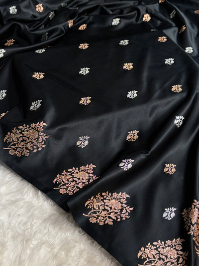 Black Shades Banarasi With Floral Border Mashru Silk Saree MSM-126