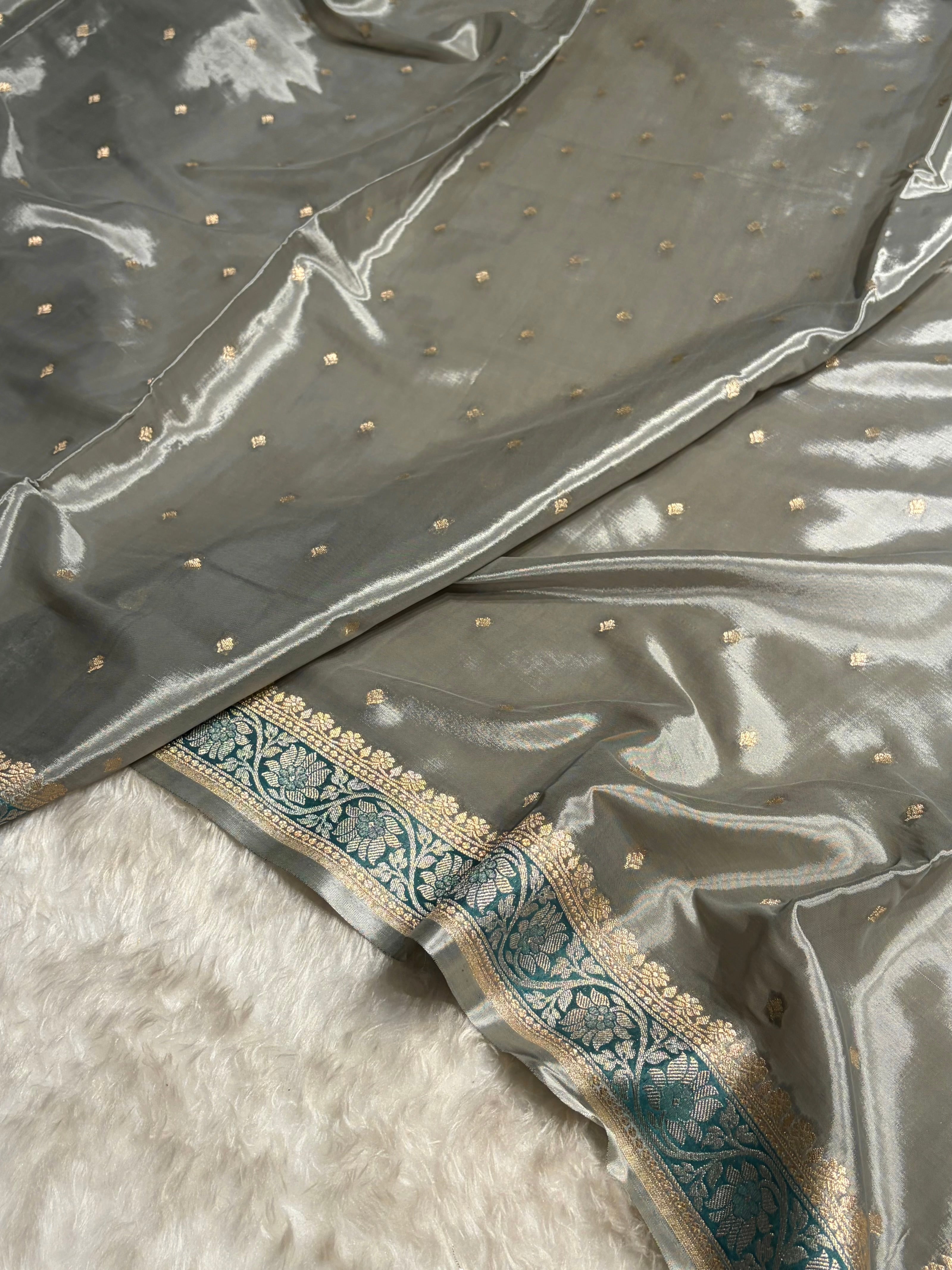 Mouse Gray With Minakari Shades Crepe Silky Katan Banarasi Saree CSK-03