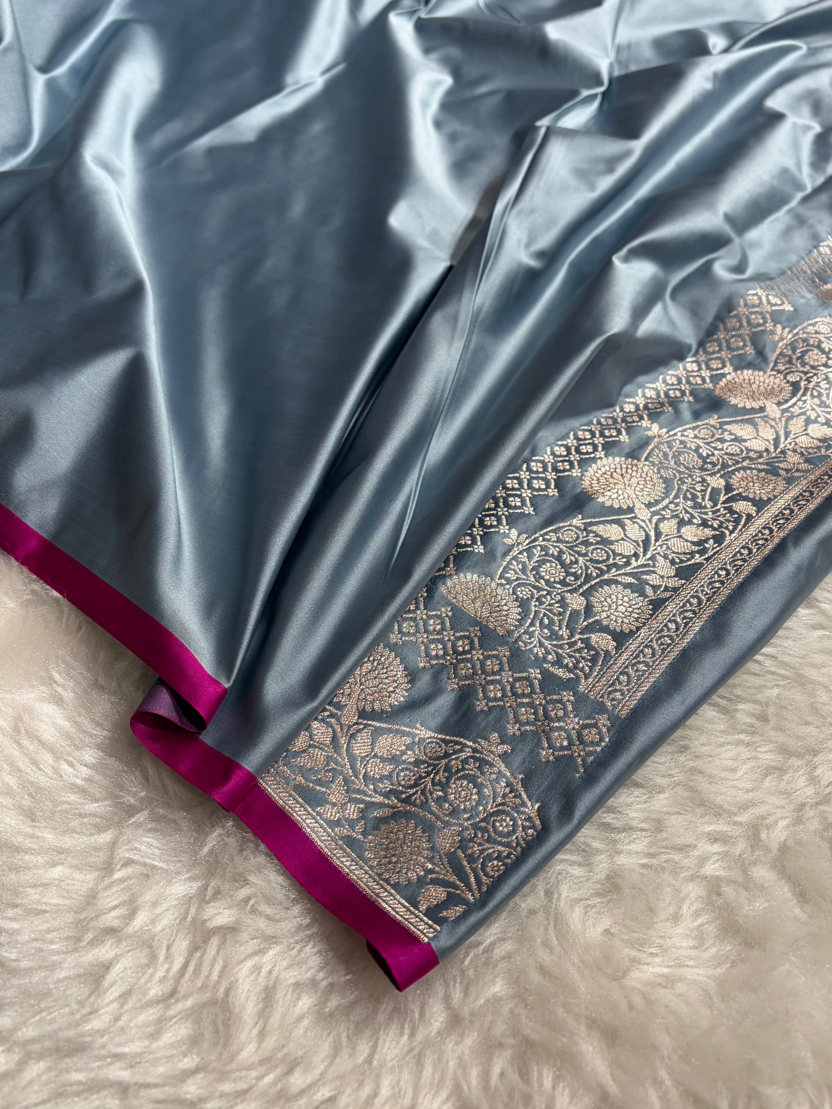 Turquoise Shades Banarasi Boota Pattern Floral Mashru Silk Saree MSM-115