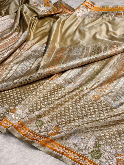 Tusser Shades Floral Minakari Skirt Border Mashru Silk Saree MSM-83