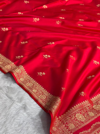 Red Shades Banarasi Boota Pattern Floral Mashru Silk Saree MSM-107