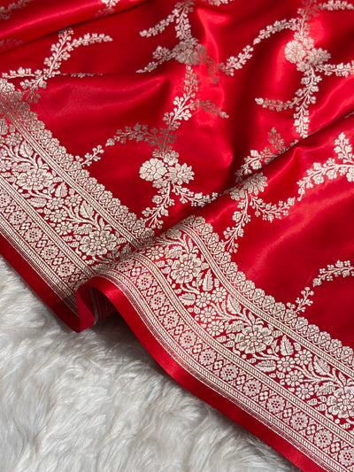 Red Shades Banarasi With Floral Border Mashru Silk Saree MSM-127