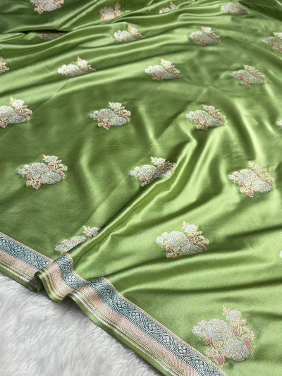 Pista Sona Rupa Minakari Floral Motif Mashru Silk Saree MCS50
