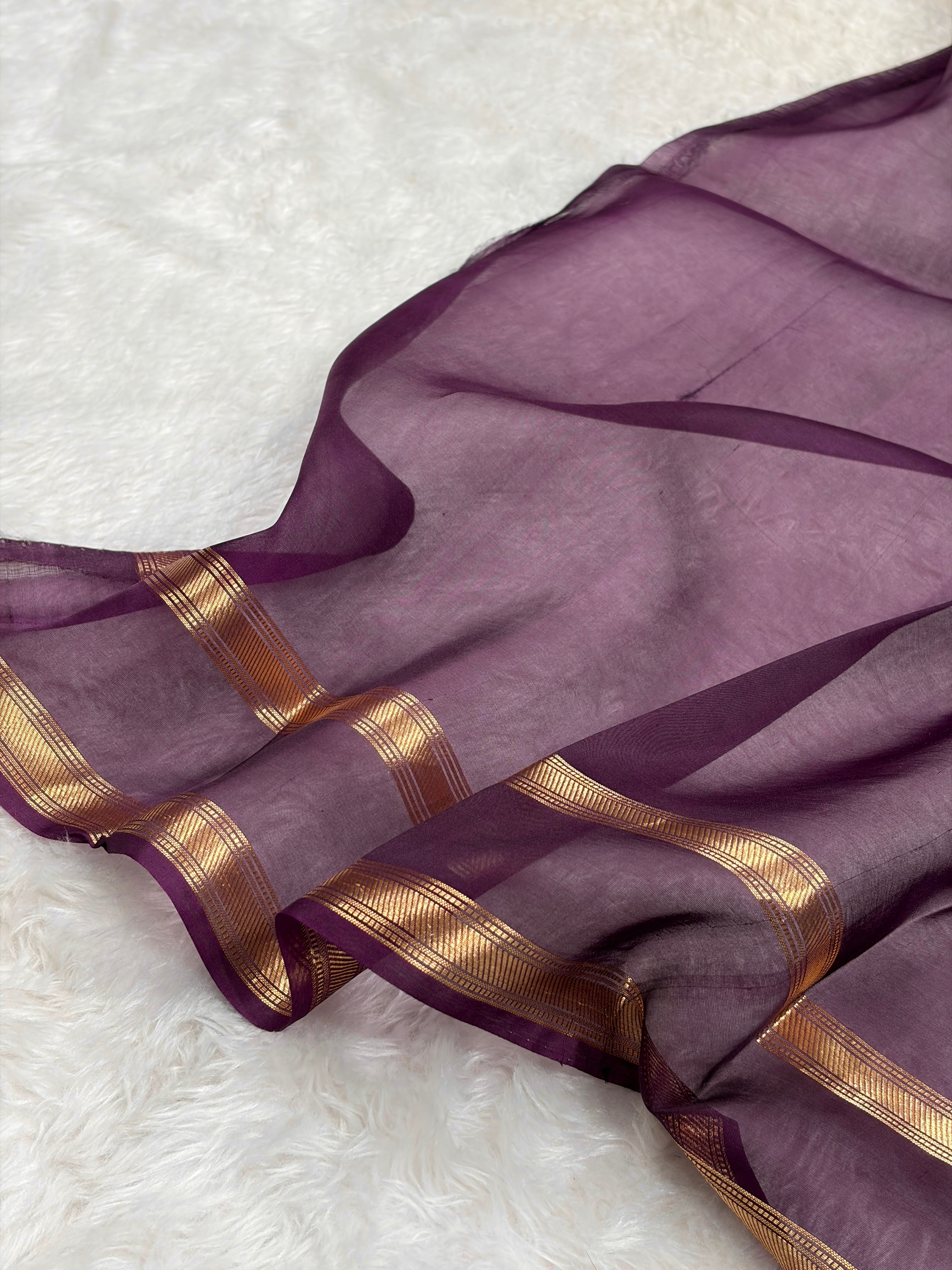 Pure Banarasi Organza Dark Wine Shades Floral Banarasi Silk Saree PO-20