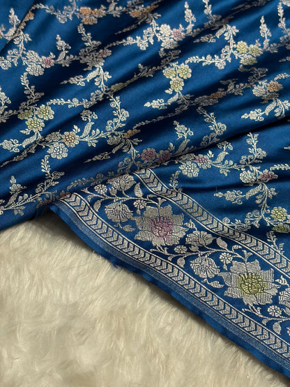 Light German Blue Shade Banarasi Minakari with Jaal Pattern Mashru Silk Saree MS56