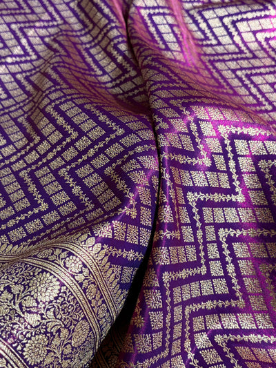 Cross Purple Shades Jaal Pattern Banarasi Satin Silk Saree SS56