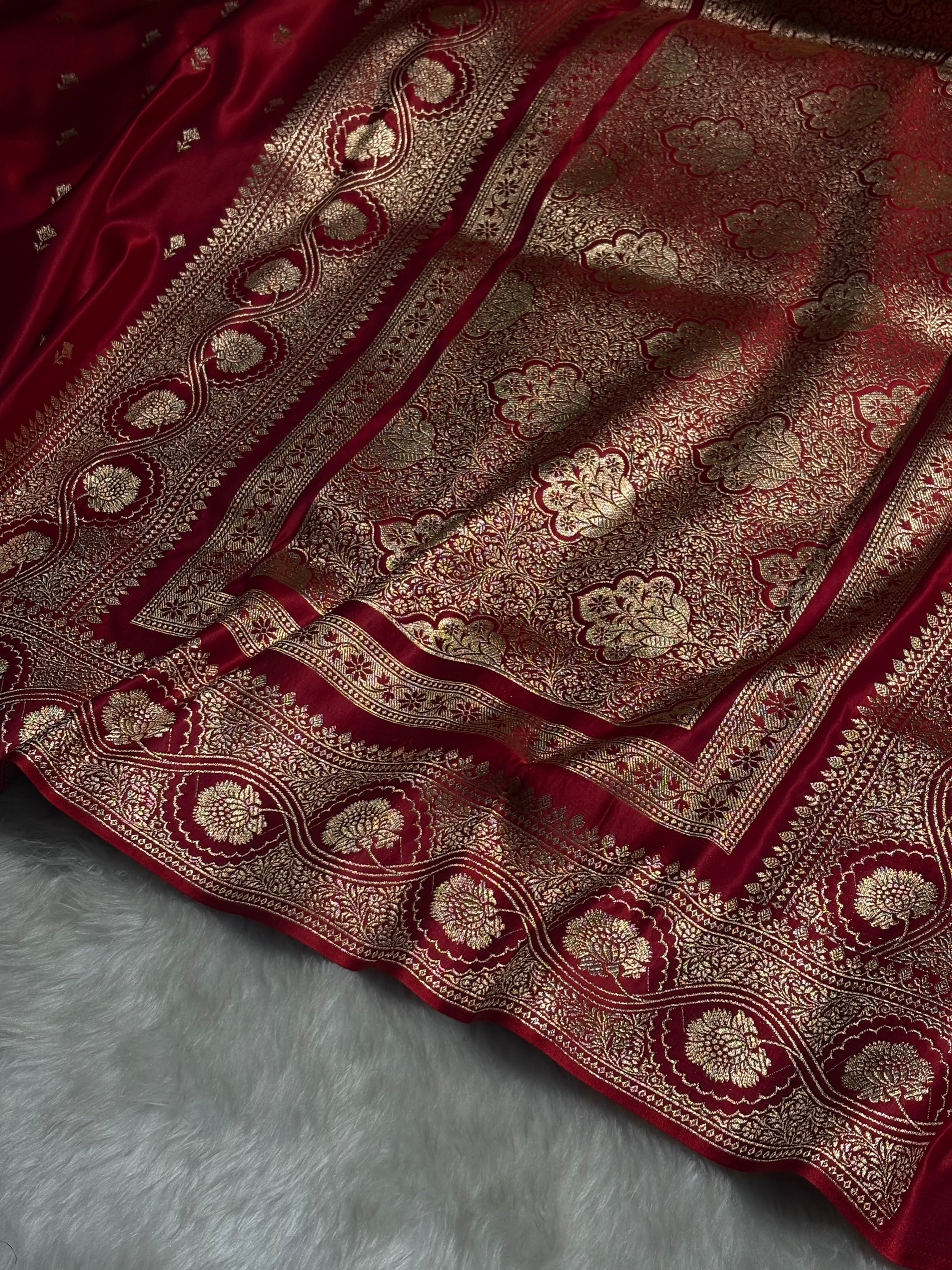Maroon Booti Pattern Satin Katan Silk Saree SK54
