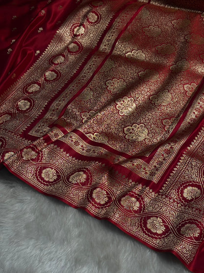 Maroon Booti Pattern Satin Katan Silk Saree SK54