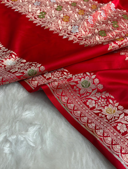 Red Shades Banarasi Minakari Boota Skirt Pattern Floral Mashru Silk Saree MSM-116