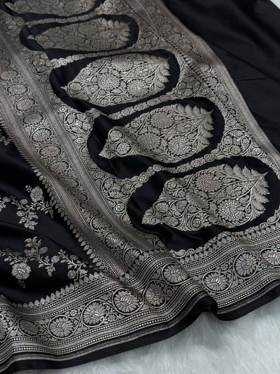 Black Beautiful Banarasi Cross Mashru Silk Saree MCS01