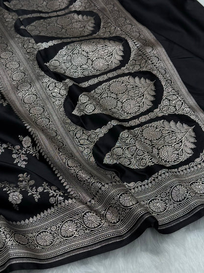Black Beautiful Banarasi Cross Mashru Silk Saree