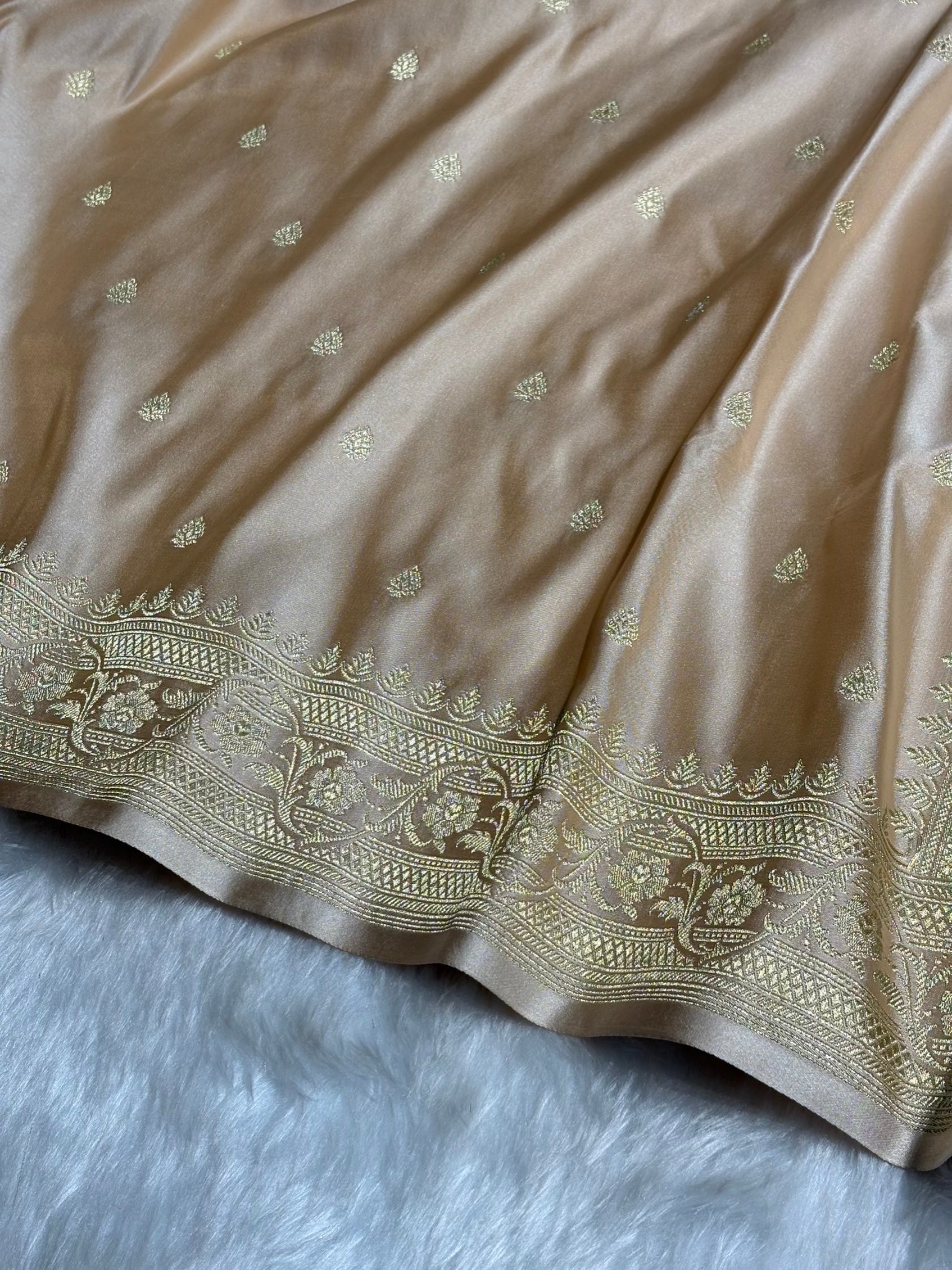 Beige Shades Satin Katan Silk Saree SK64