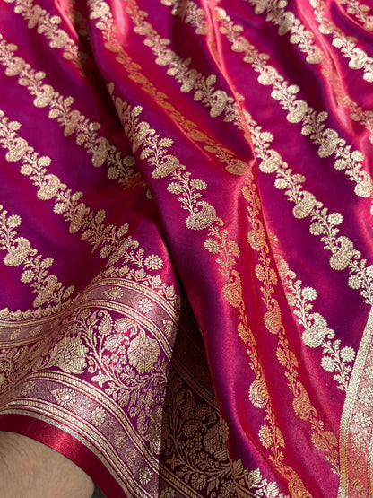 Banarasi Magentic Red Shades Cross Pattern Banarasi Satin Silk Saree SS51